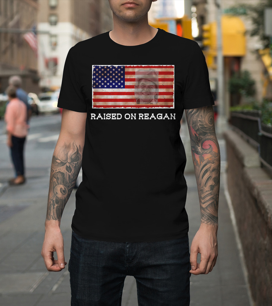 Raised On Reagan American Flag T-Shirt