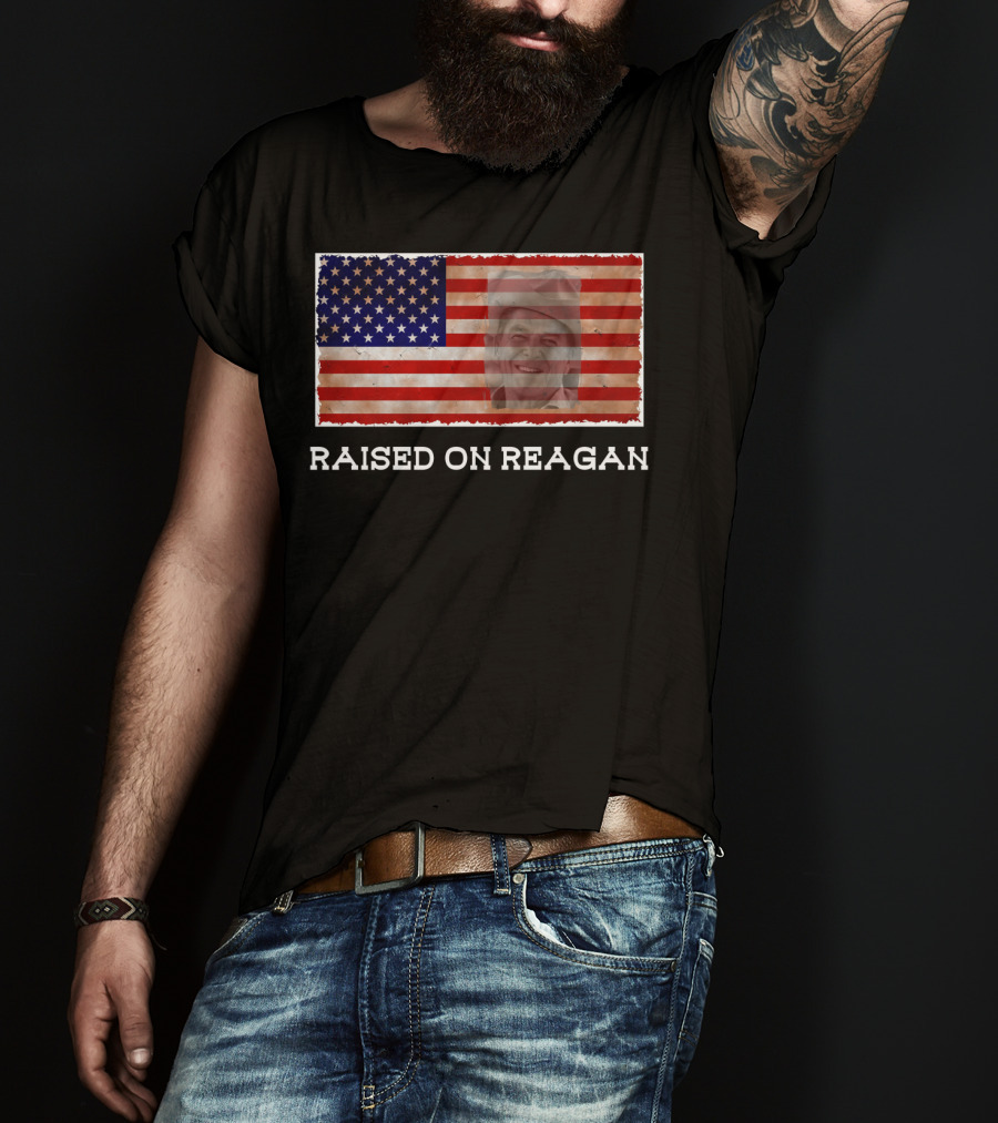 Raised On Reagan American Flag T-Shirt