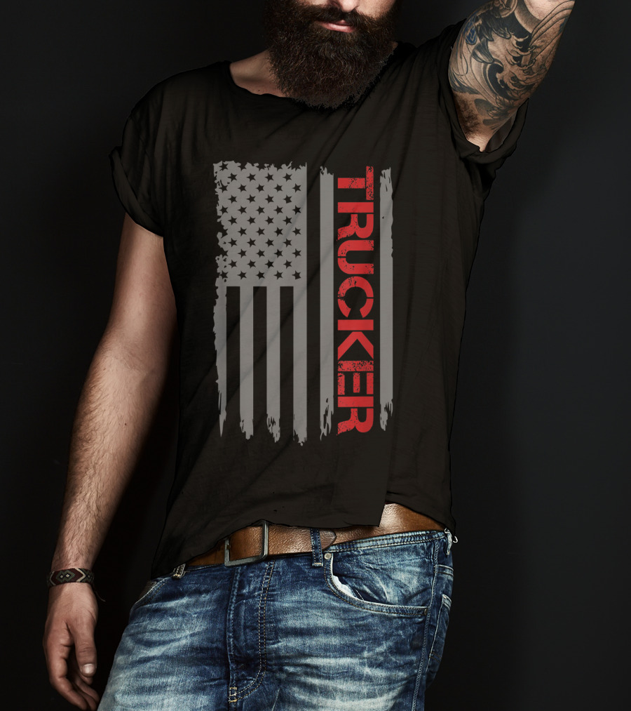 American Flag Trucker Retro Truck Driver T-Shirt