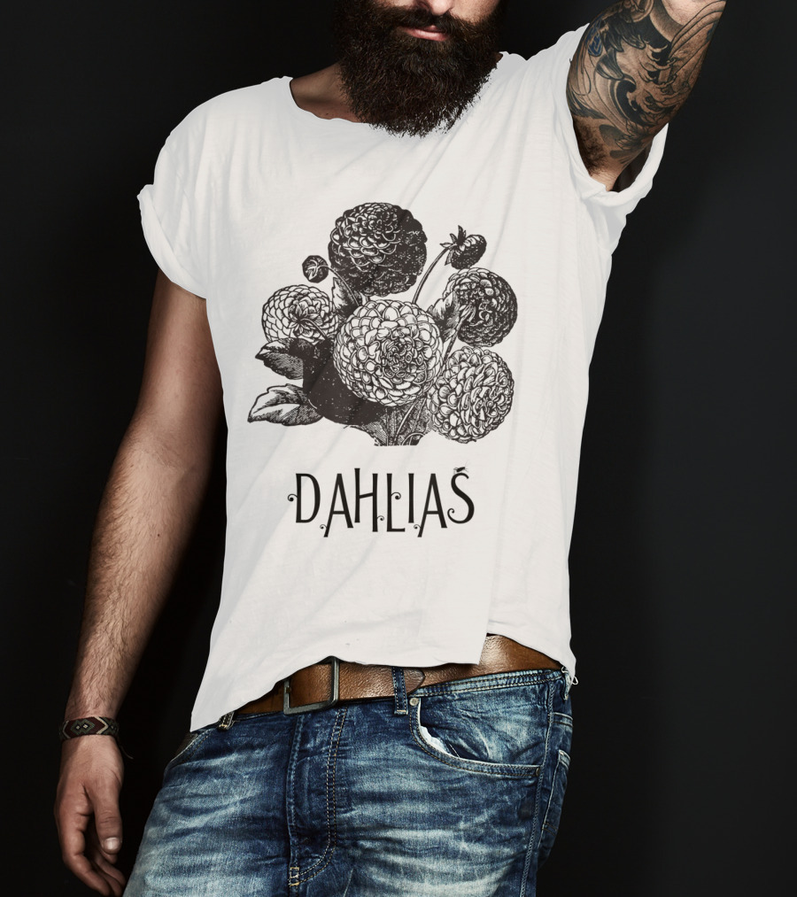 Dahlias Vintage Antique Floral Blooms T-Shirt