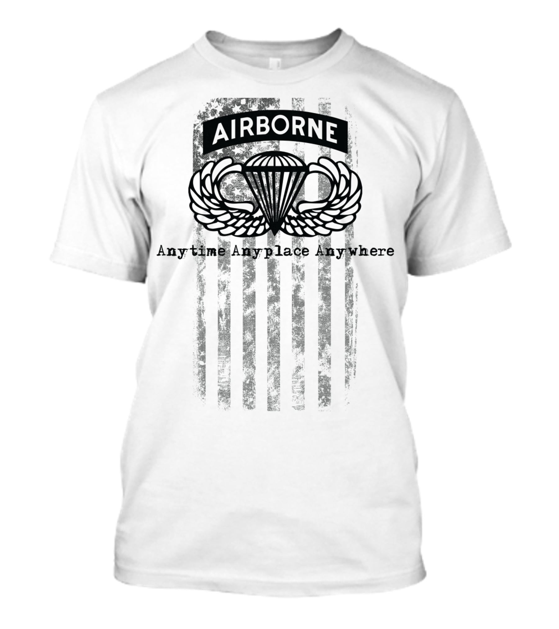 Airborne Paratrooper Black Jump Wings Anytime Anyplace Anywhere T-Shirt