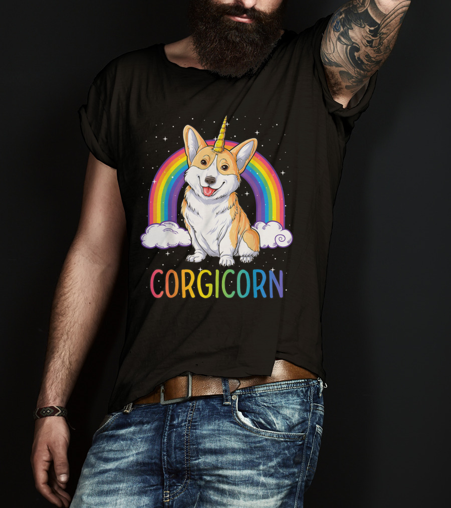 Corgicorn Corgi Unicorn Rainbow Galaxy Stars Clouds T-Shirt