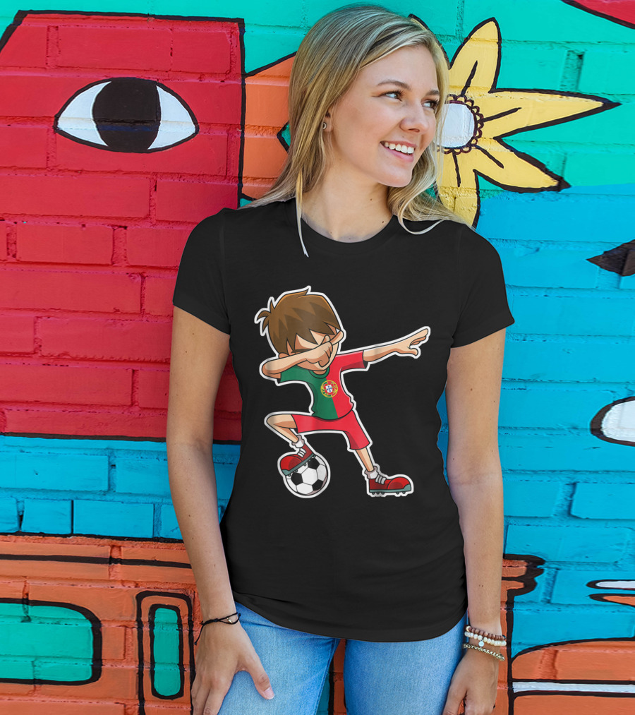 Dabbing Soccer Boy With Portugese Flag And Soccer Ball T-Shirt