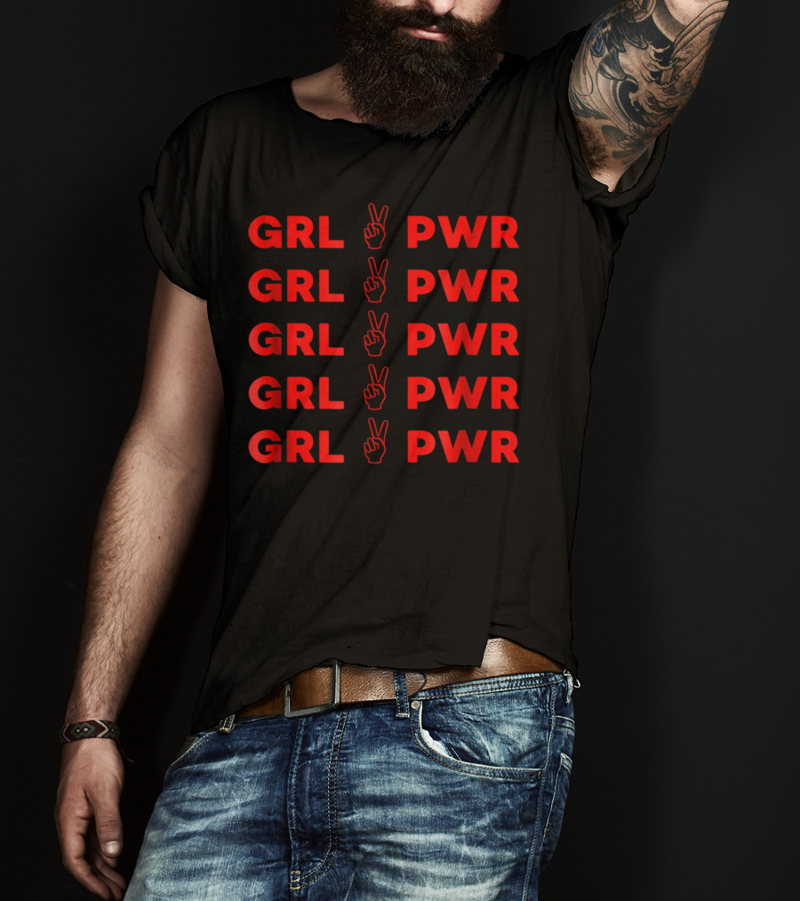 GRL PWR Repeated With Peace Hand Gesture Empowerment T-Shirt