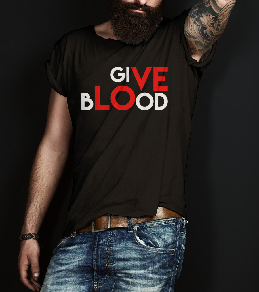 Give Blood Red White LOVE Typography World Blood Donation Day T-Shirt