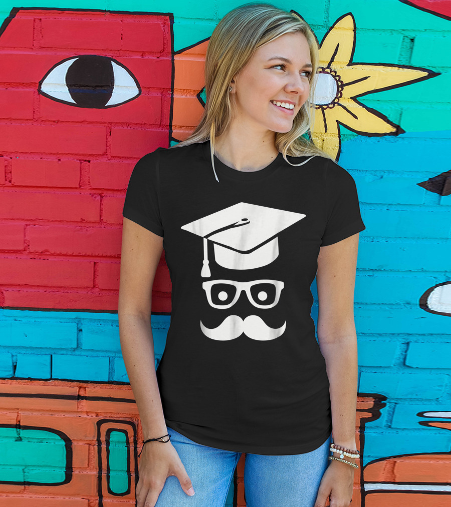 Graduation Smiley Mustache With Glasses And Cap T-Shirt