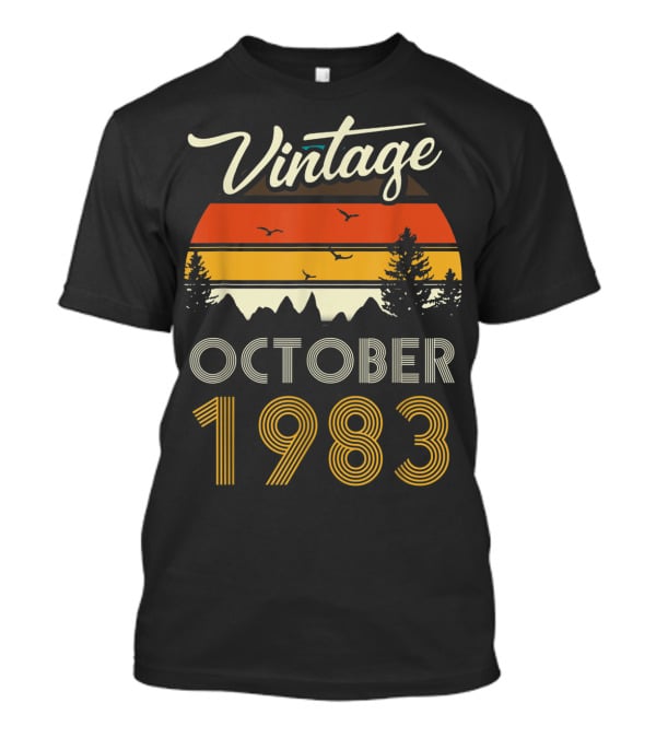 Vintage October 1983 Retro Sunset Pines And Birds T-Shirt