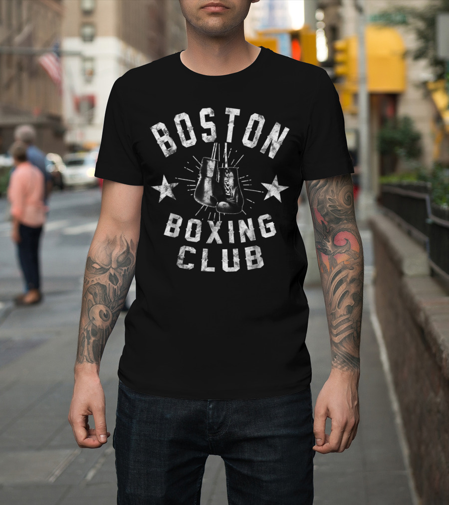 Boston Boxing Club Vintage Distressed Boxer Gloves Retro Stars T-Shirt