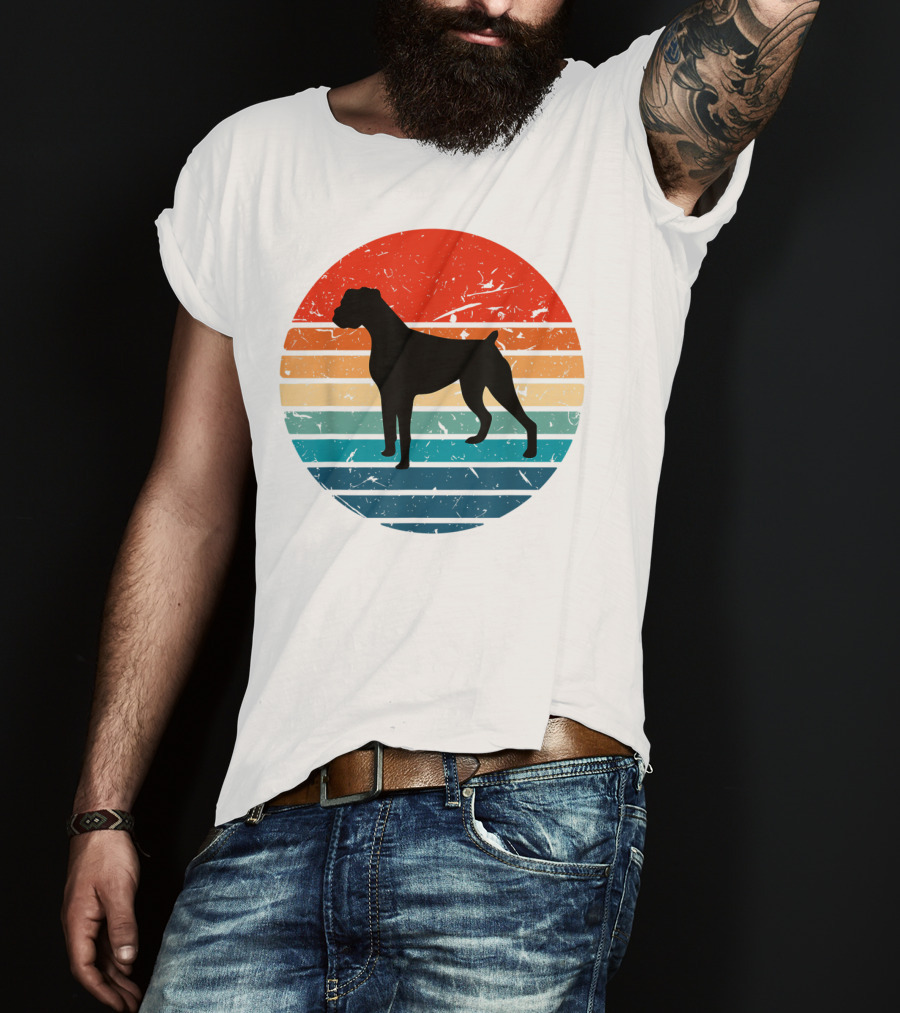 Boxer Dog Retro 70s 80s Striped T-Shirt