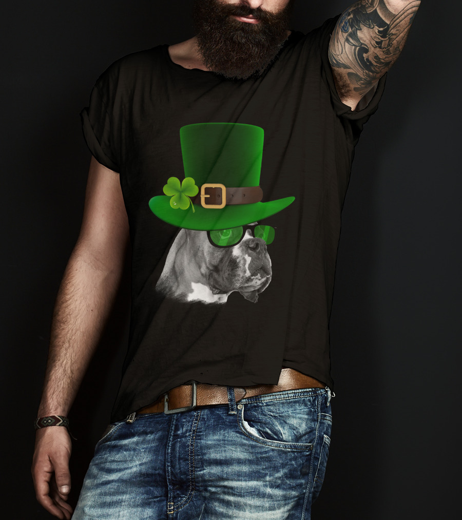 Boxer Dog St Patrick's Day Green Hat Shamrock T-Shirt