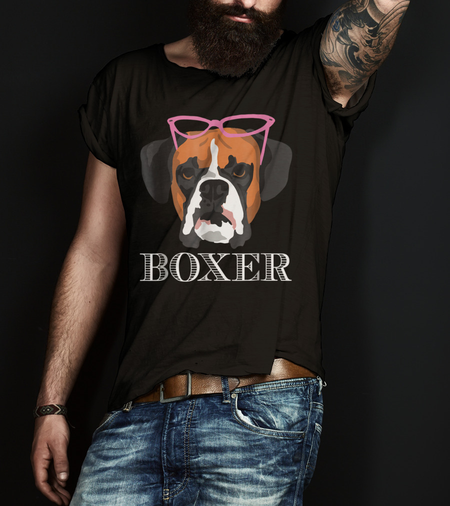 Boxer Dog Wearing Pink Glasses T-Shirt