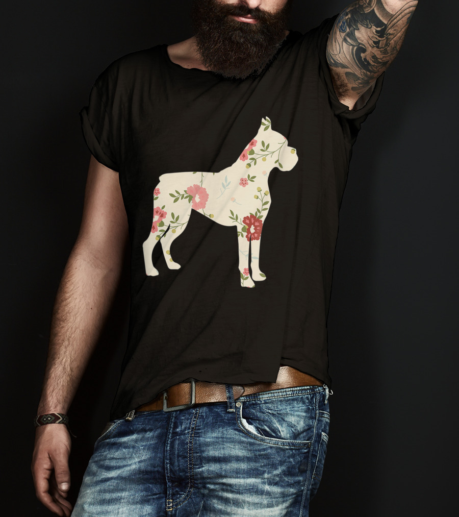 Cute Boxer Vintage Floral Dog Flower T-Shirt