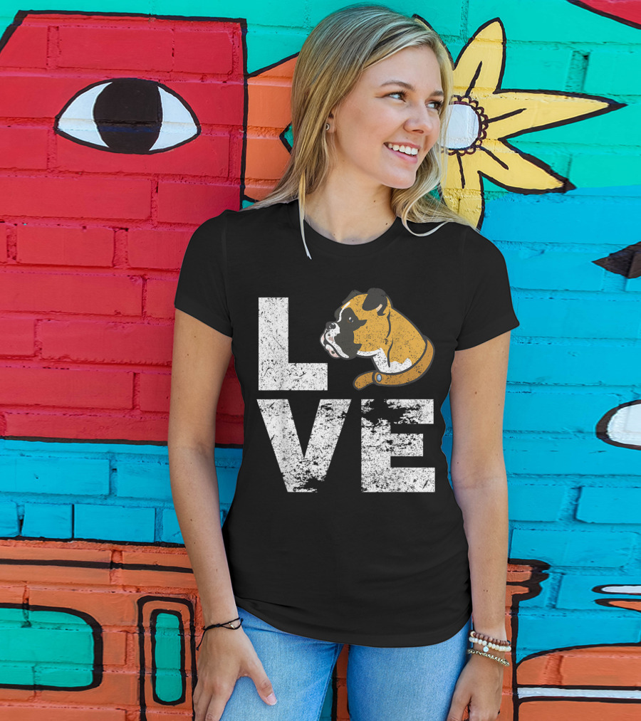 LOVE Boxer Dog Head Funny Dog Lovers T-Shirt