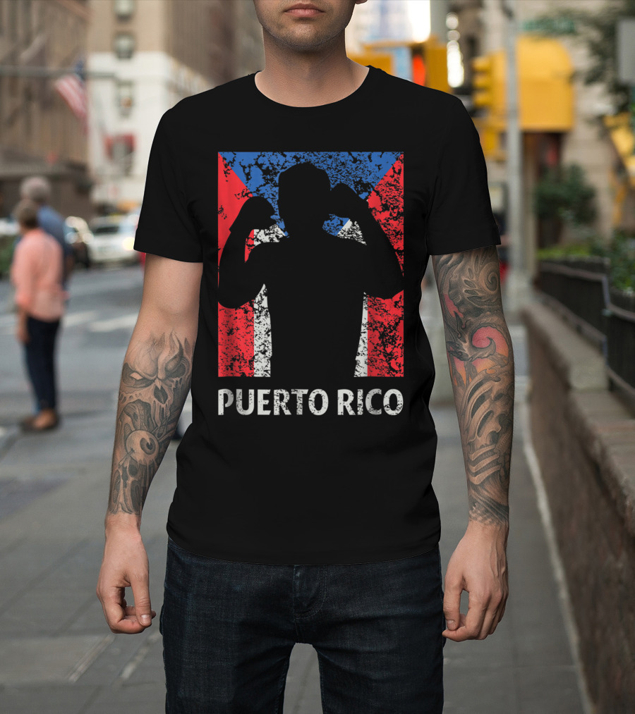 Puerto Rico Flag Boxer Silhouette Pride T-Shirt