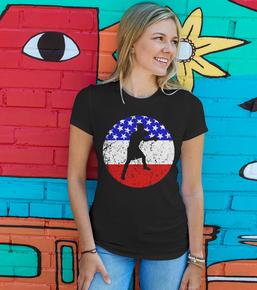 American Flag Boxing Vintage Boxer Silhouette T-Shirt