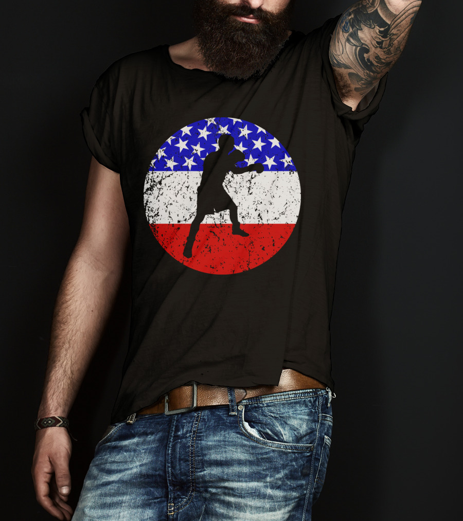 American Flag Boxing Vintage Boxer Silhouette T-Shirt