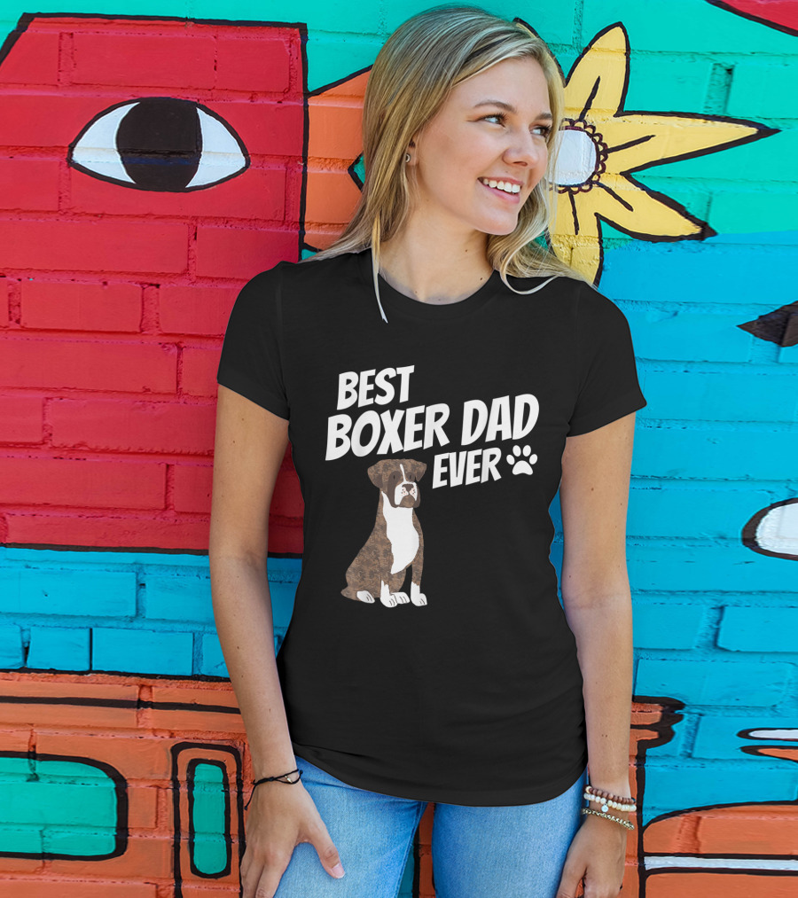Best Boxer Dad Ever Cute Dog Puppy Pet Lover Paw Prints T-Shirt