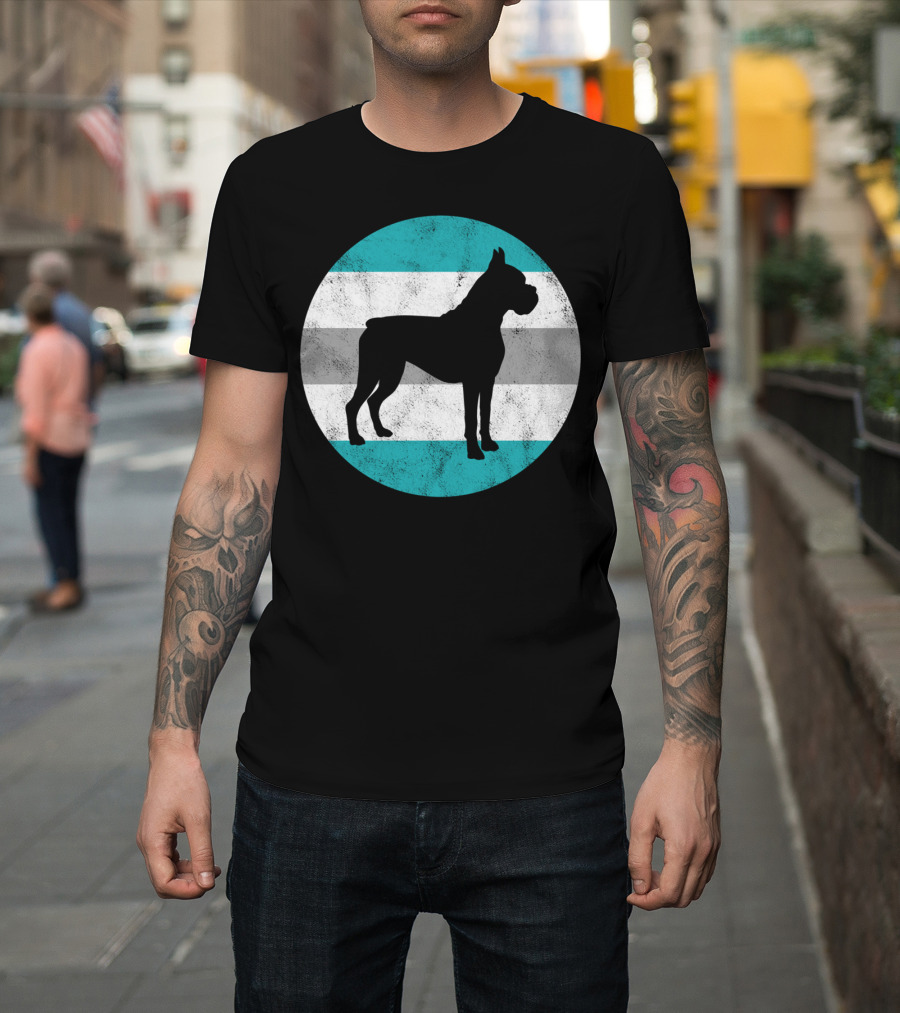 Boxer Dog Silhouette On Retro Striped Circle For Teens T-Shirt