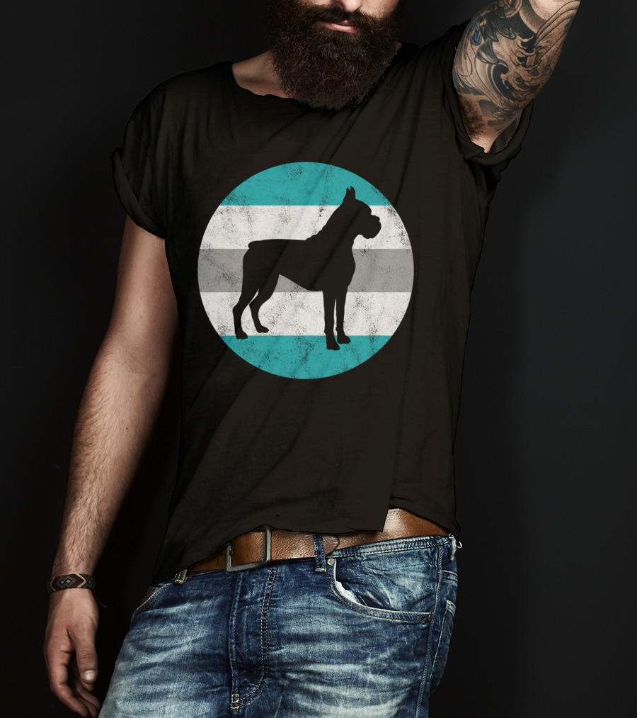 Boxer Dog Silhouette On Retro Striped Circle For Teens T-Shirt