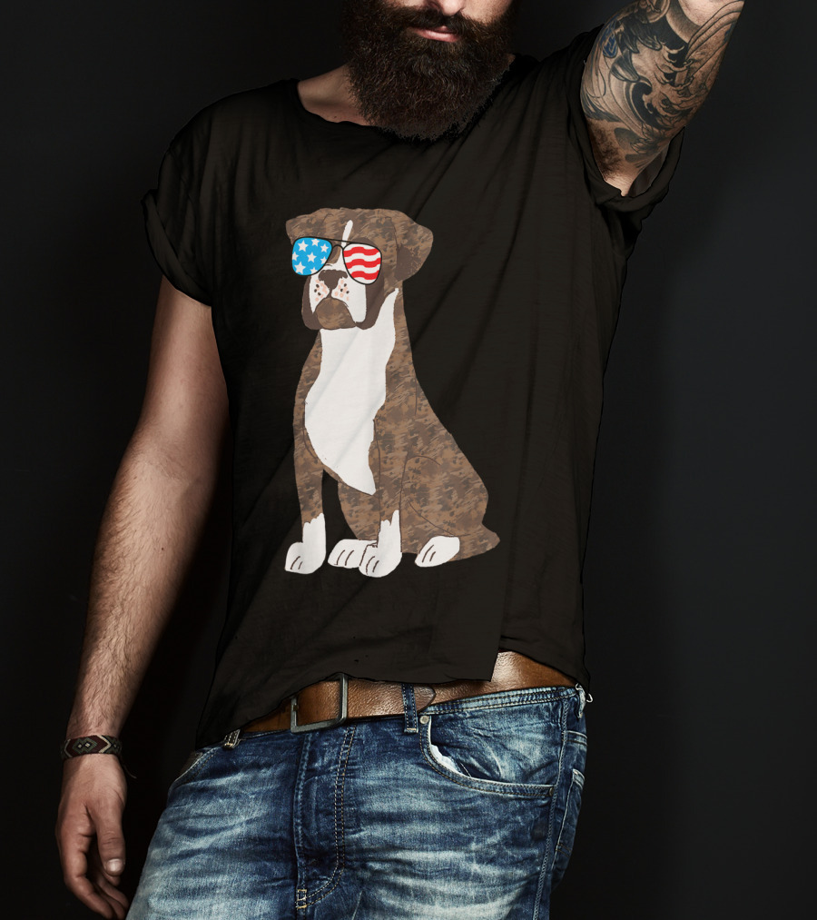 Patriotic Boxer Dog USA Flag Sunglasses Memorial Day T-Shirt