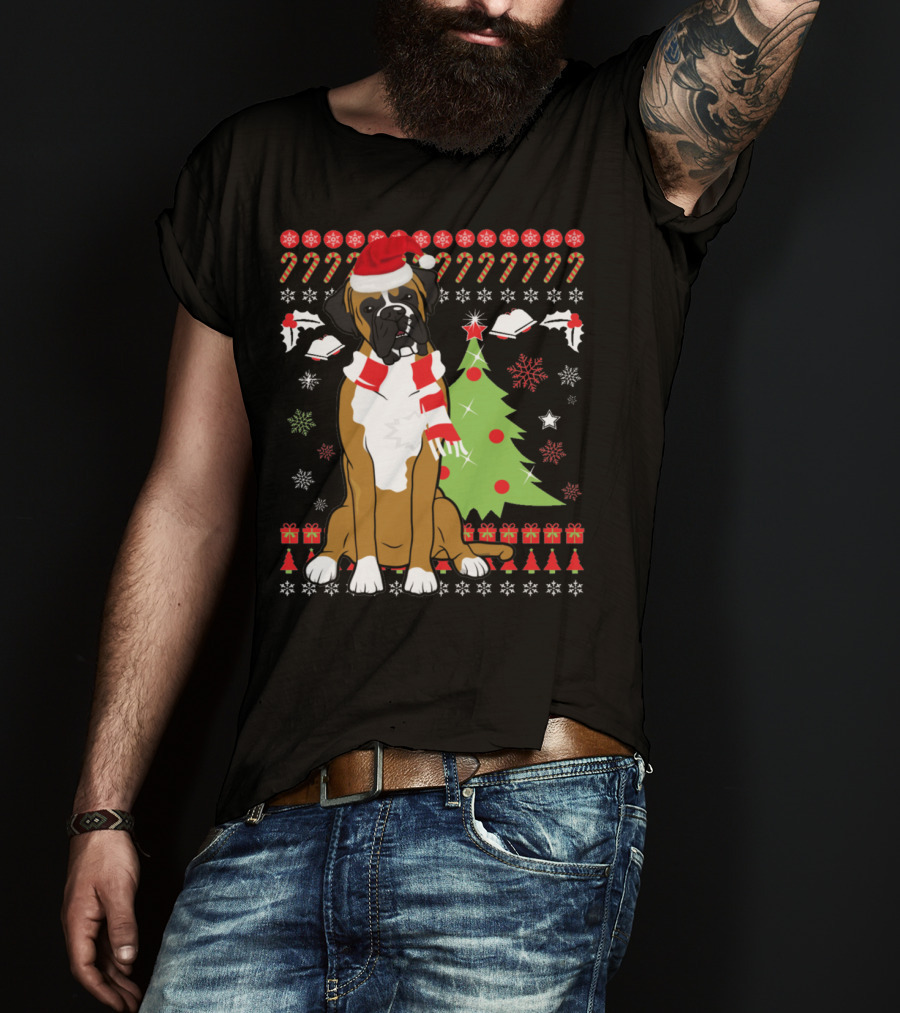 Boxer Dog Christmas Tree Ugly Christmas Holiday Boxer T-Shirt