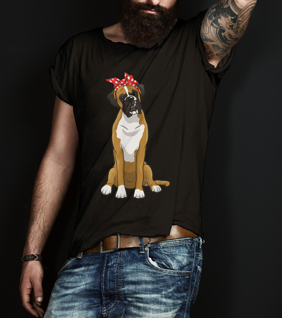 Funny Boxer Dog With Red Bandana For Mom T-Shirt
