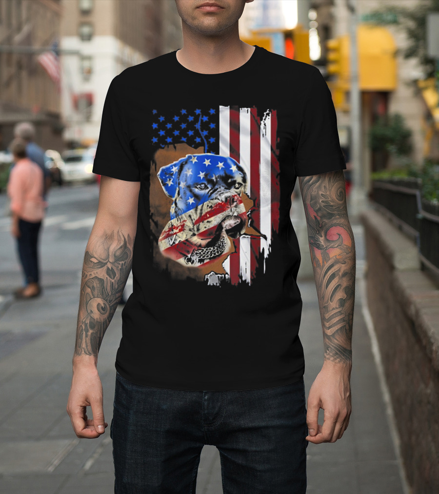 American Flag Boxer Dog Tattoos T-Shirt
