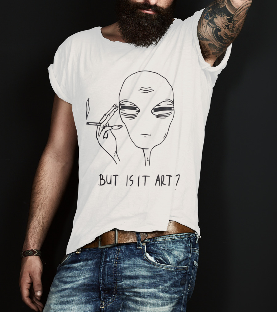 Alien But Is It Art? Smoking Extraterrestrial Sketch T-Shirt