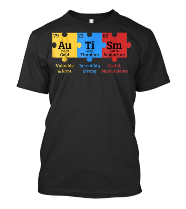 Autism Awareness Gold Titanium Samarium Elements Puzzle T-Shirt