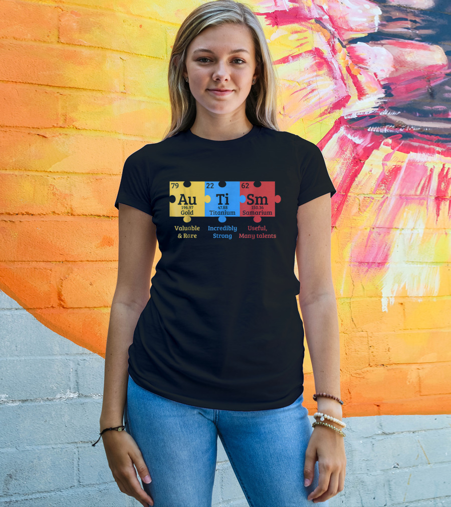 Autism Awareness Gold Titanium Samarium Elements Puzzle T-Shirt