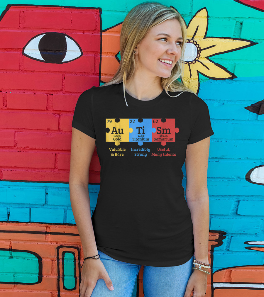 Autism Awareness Gold Titanium Samarium Elements Puzzle T-Shirt