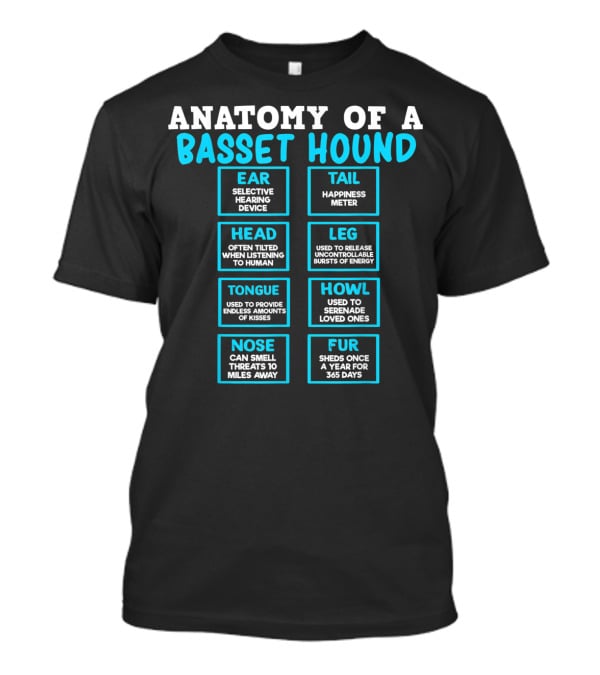 Anatomy Of A Basset Hound Ear Tail Head Leg Tongue Howl Nose Fur T-Shirt