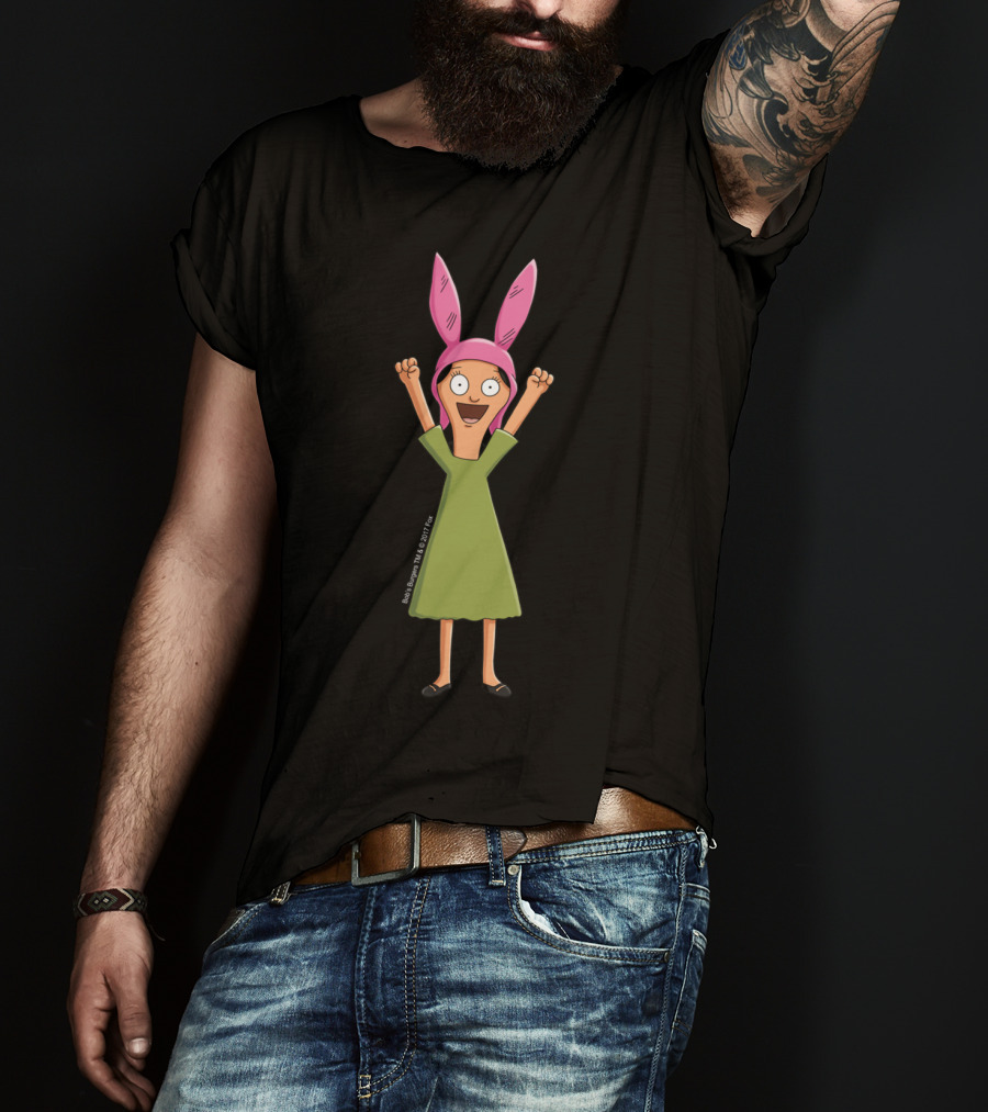 Bob's Burgers Louise Belcher Green Dress Pink Bunny Ears Excited Pose T-Shirt