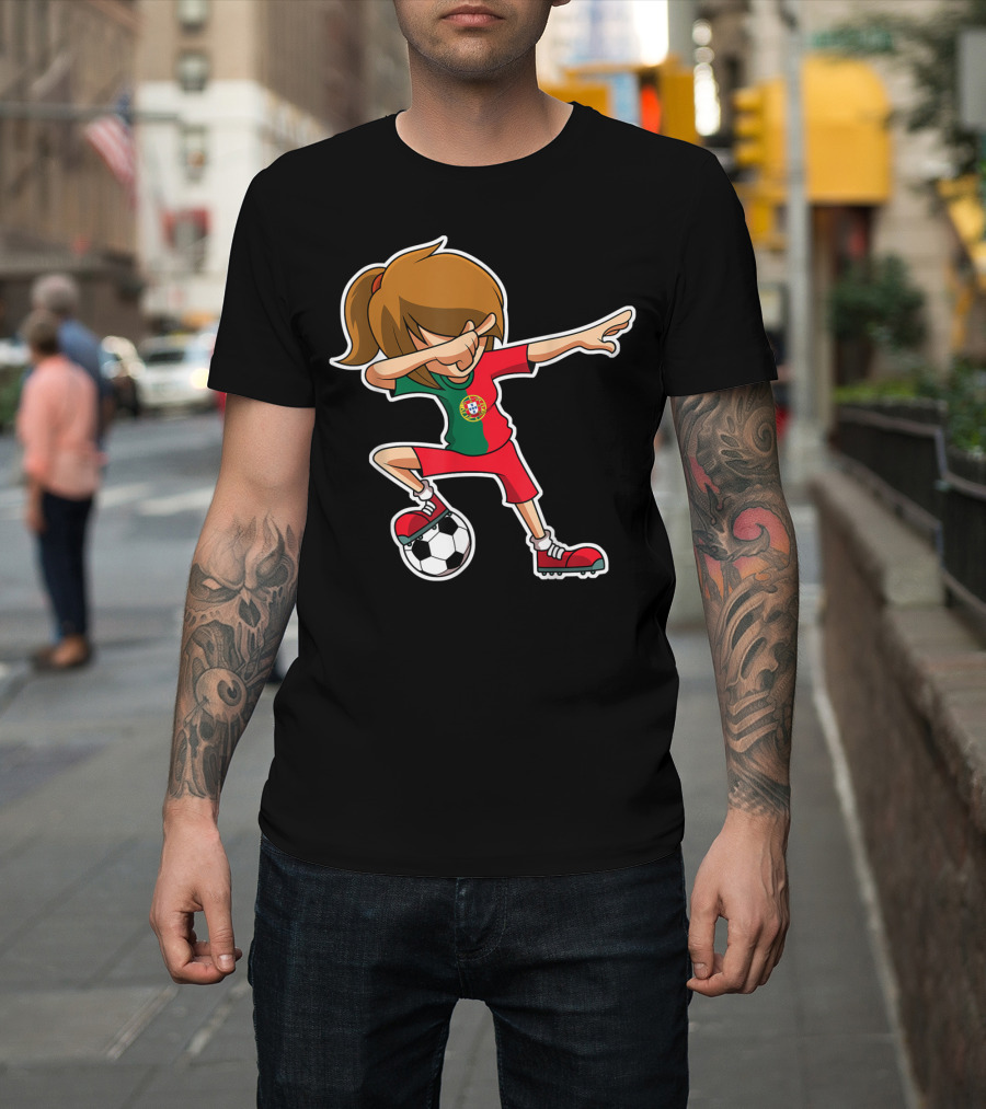 Dabbing Soccer Girl Portugal Jersey Portuguese Football T-Shirt