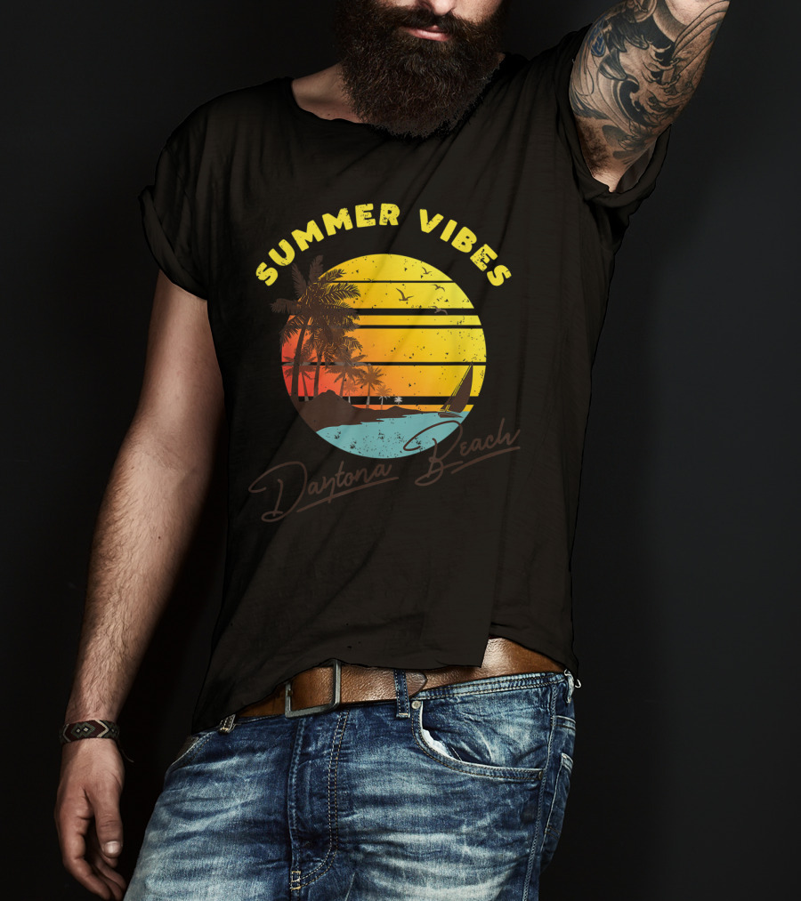 Summer Vibes Daytona Beach Tropical Sunset Palm Trees T-Shirt