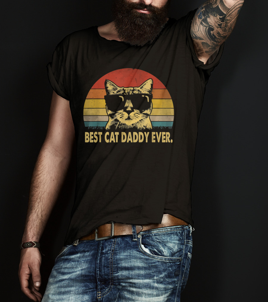 Best Cat Daddy Ever Vintage Sunglasses Cat Retro Stripes T-Shirt