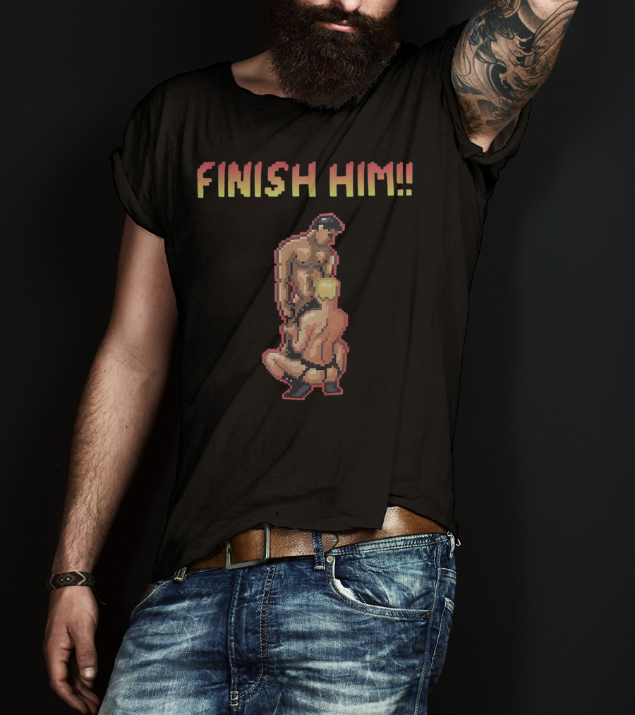Finish Him Pixel Art Humor Gamer Fighter Retro T-Shirt