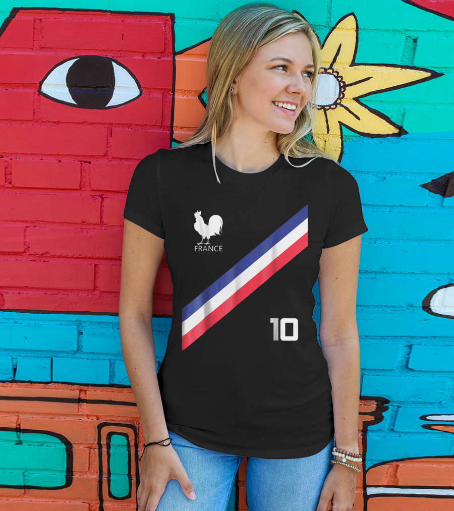France Jersey Soccer French Football Rooster Stripe Number 10 T-Shirt