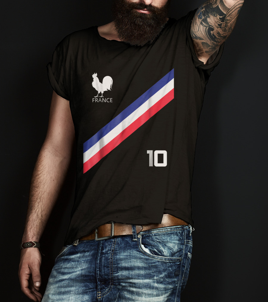 France Jersey Soccer French Football Rooster Stripe Number 10 T-Shirt