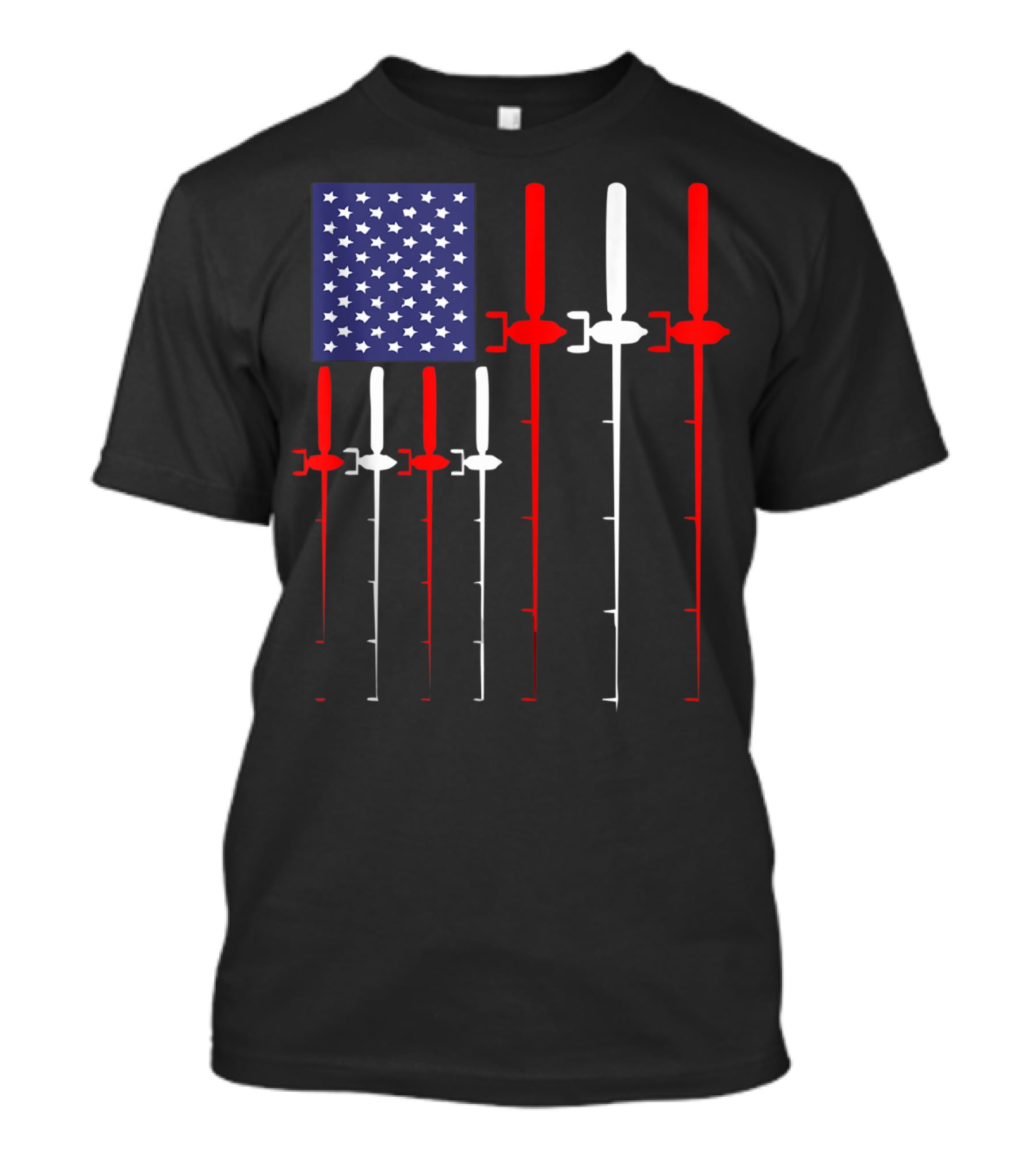 American Flag Fishing Rod Patriotic Fisherman USA Stars Stripes T-Shirt