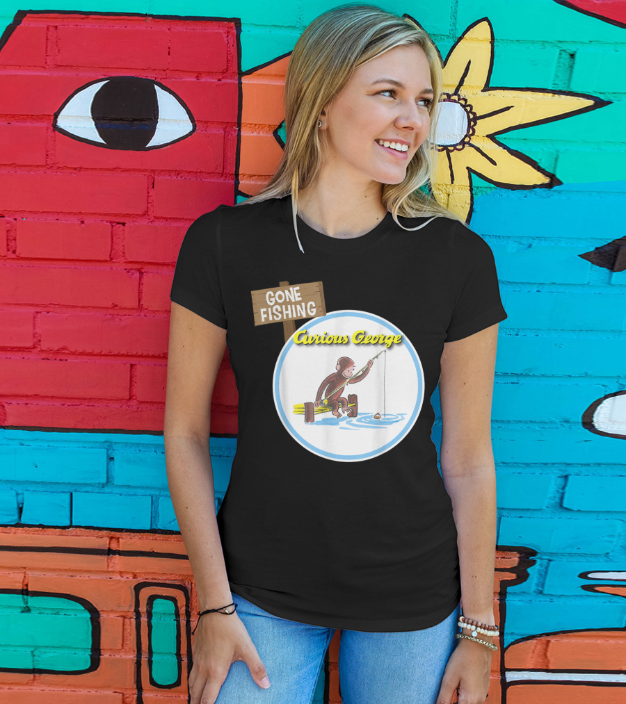 Curious George Gone Fishing Sign And Circle Scene T-Shirt