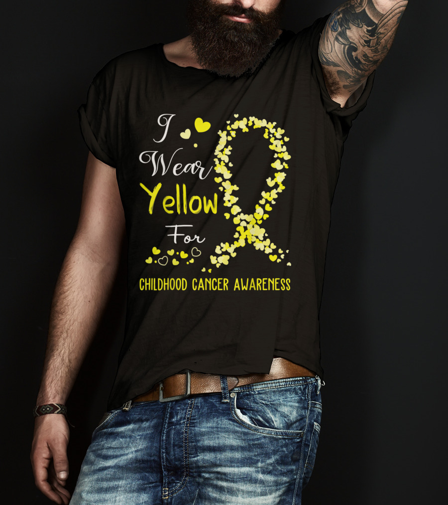 I Wear Yellow For Childhood Cancer Awareness Heart T-Shirt