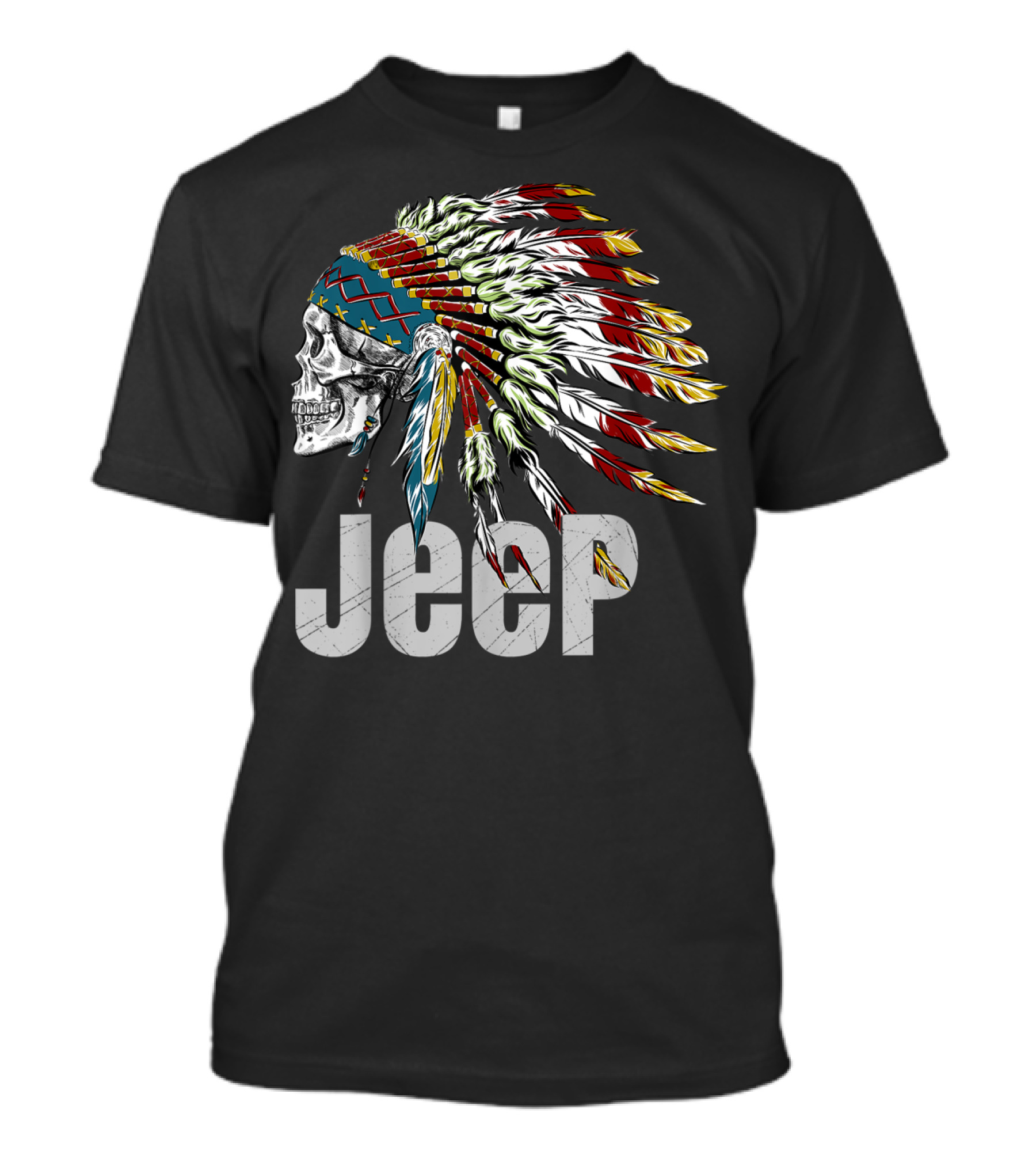 Jeep Skull Wearing Native American Headdress T-Shirt