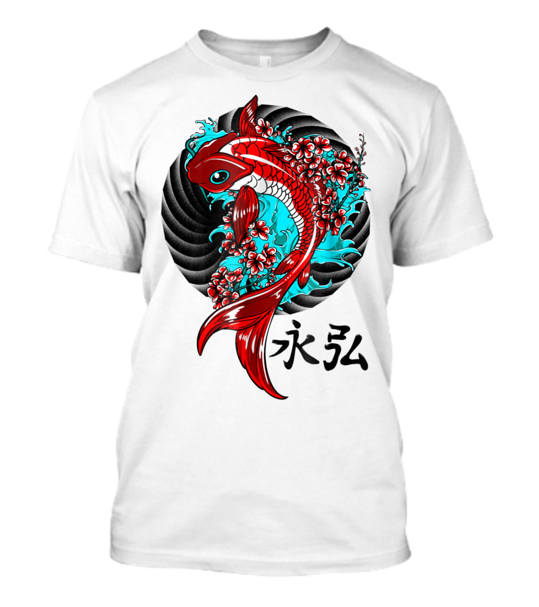 Koi Fish Floral With Japanese Characters T-Shirt