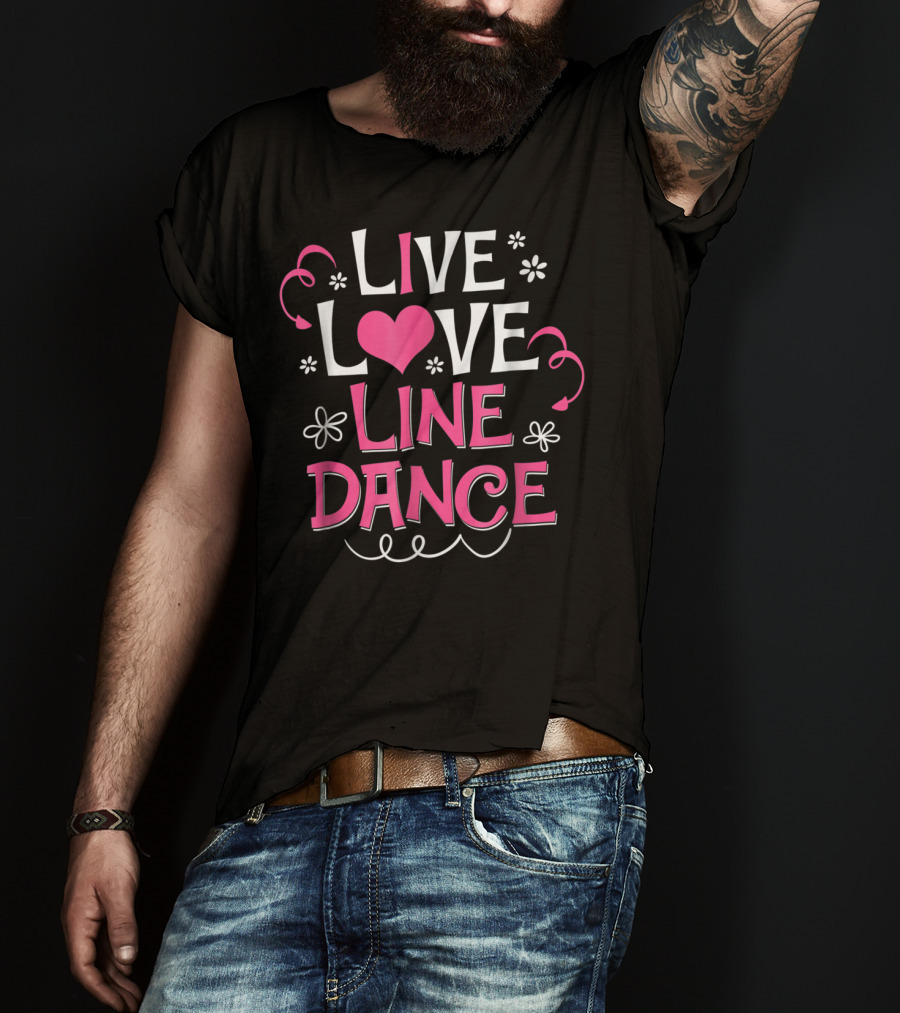 Live Love Line Dance Cute Line Dancing Heart And Flowers T-Shirt