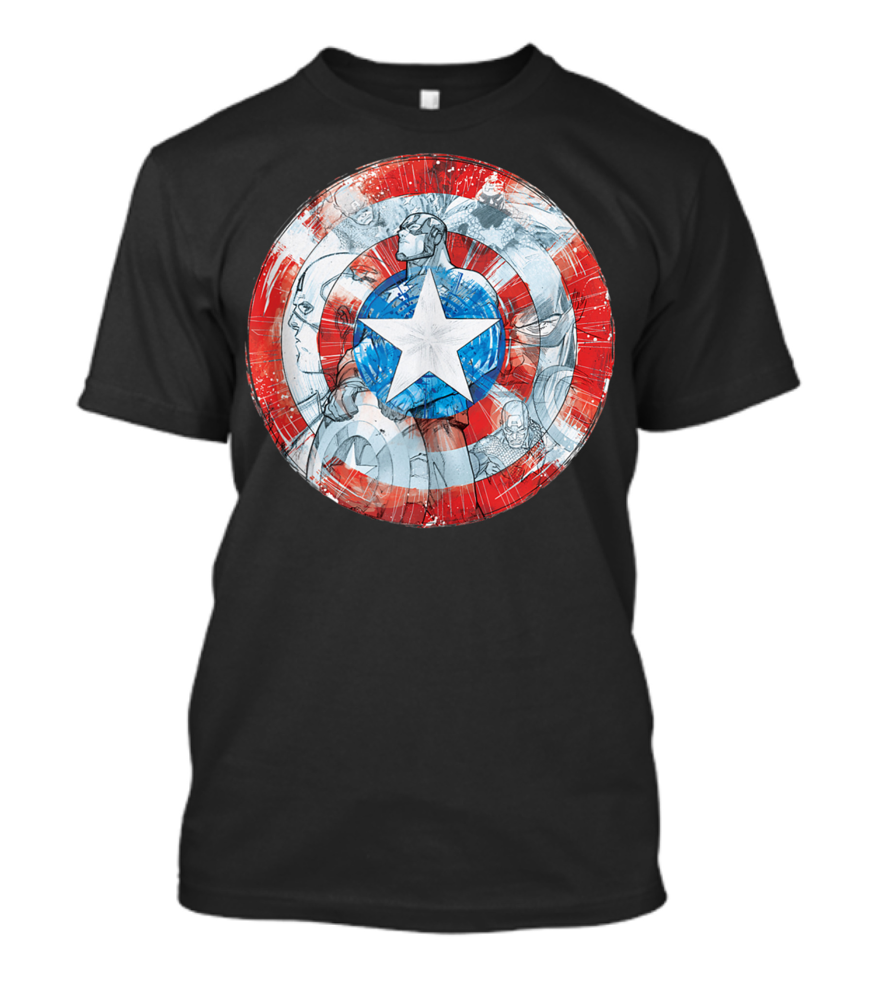 Captain America Marvel Shield With Heroic Comic Collage T-Shirt