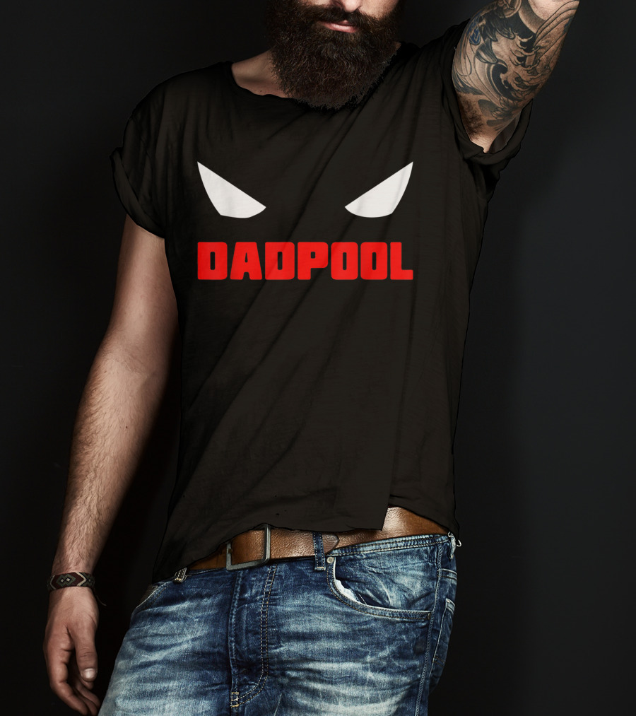 Dadpool Mens Funny Superhero Superdad With Iconic Mask Eyes T-Shirt