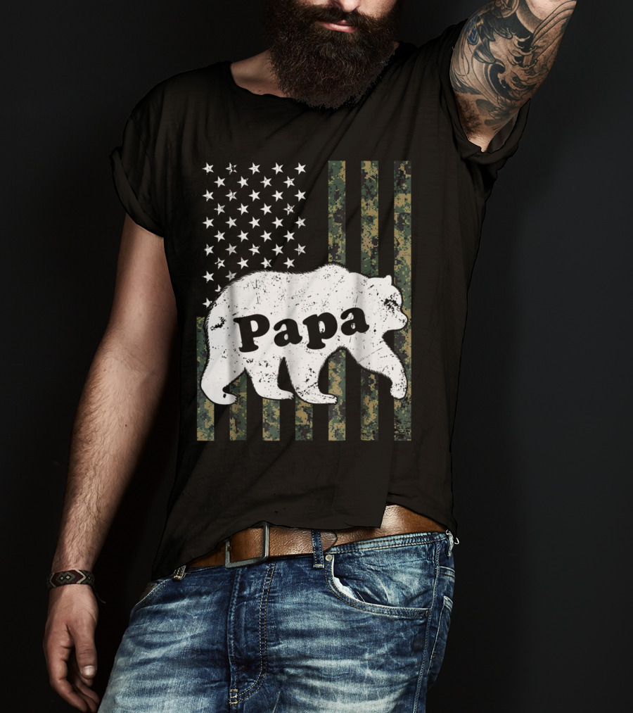Papa Bear American Flag Camouflage T-Shirt
