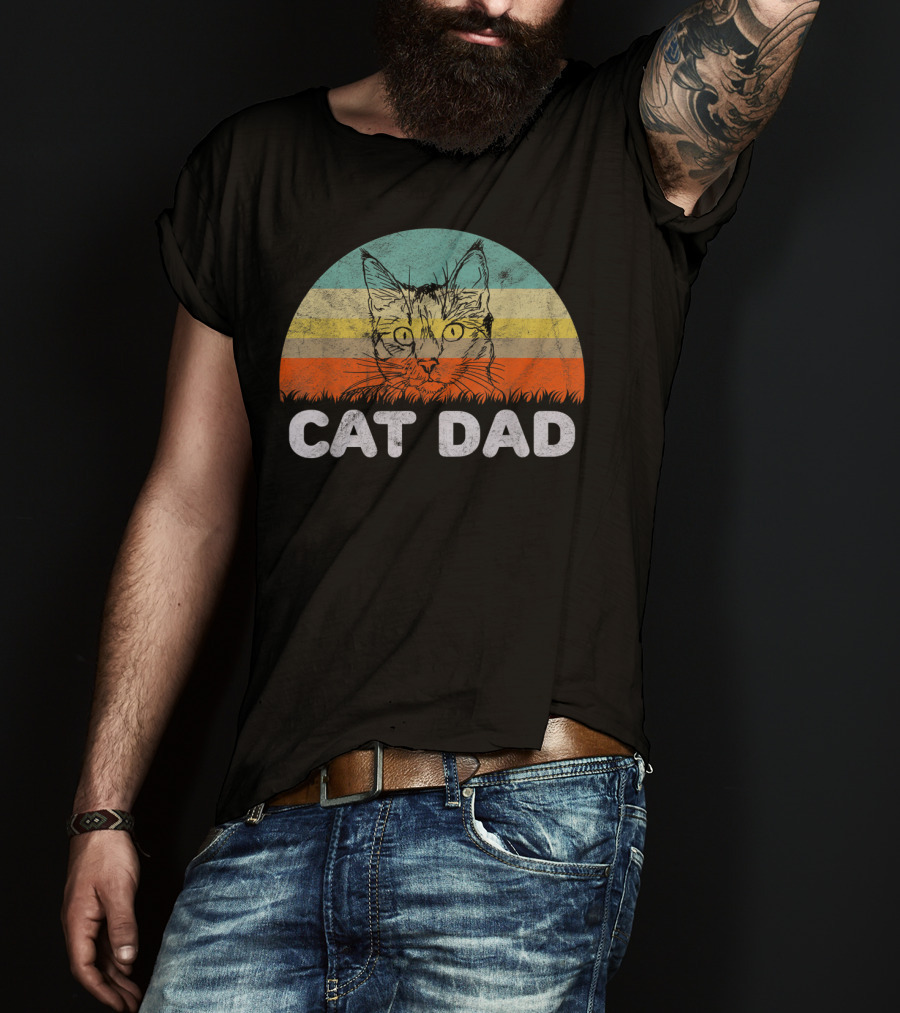 Retro Cat Dad For Cat Love Vintage Style Mens T-Shirt