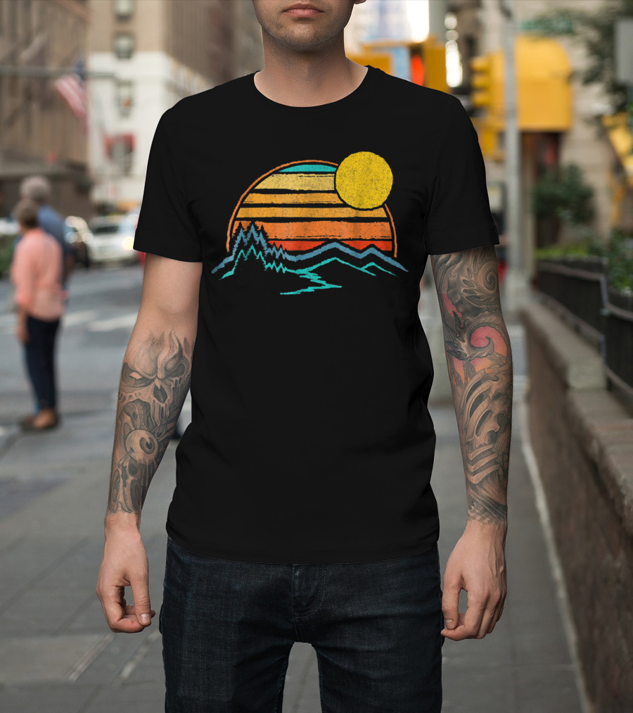 Sunset Mountains Color Fade With Trees And Sun T-Shirt